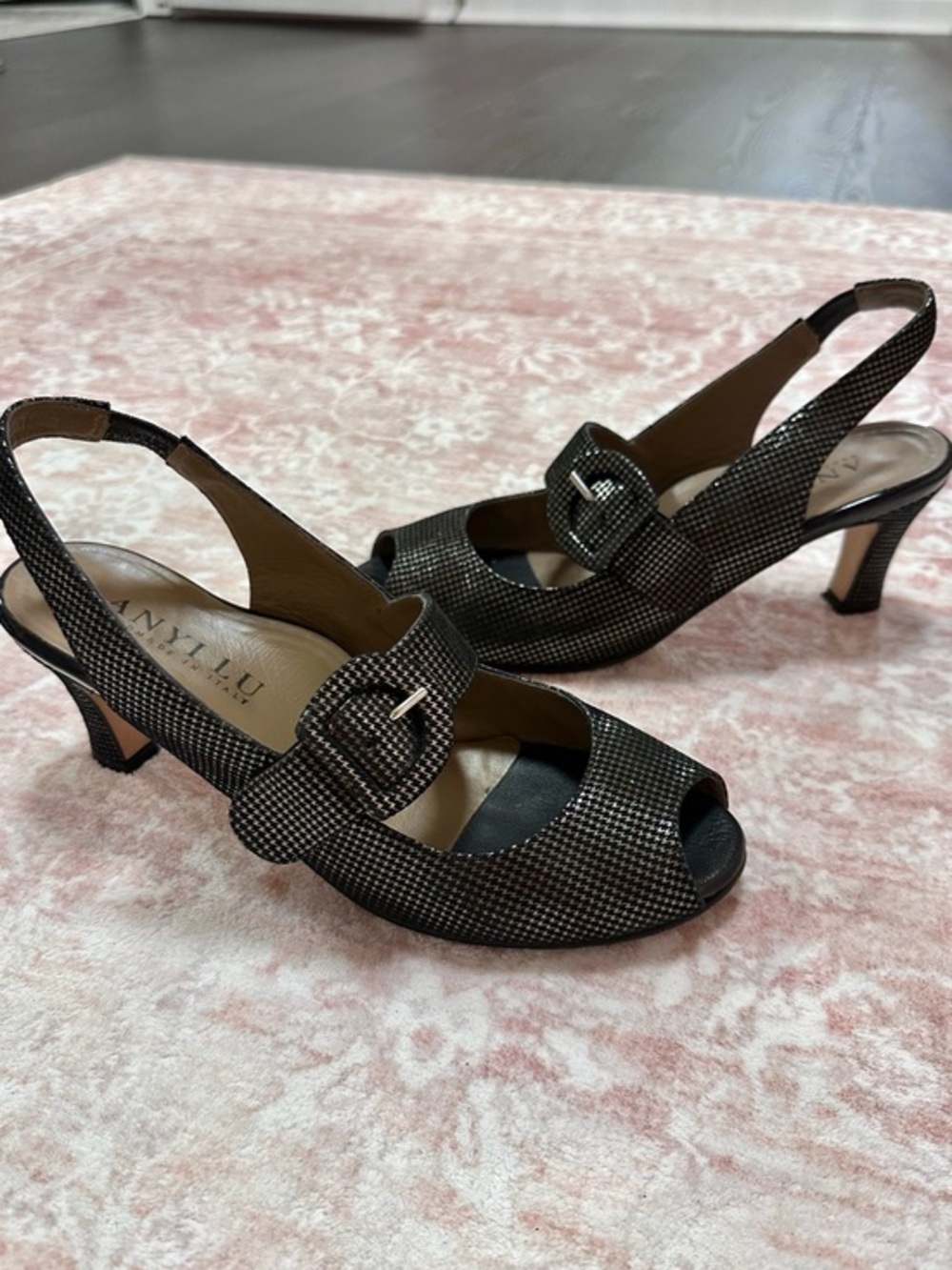 Anyi Lu ✨ Genuine Leather Metallic Sandal Heels - Picture 1 of 11